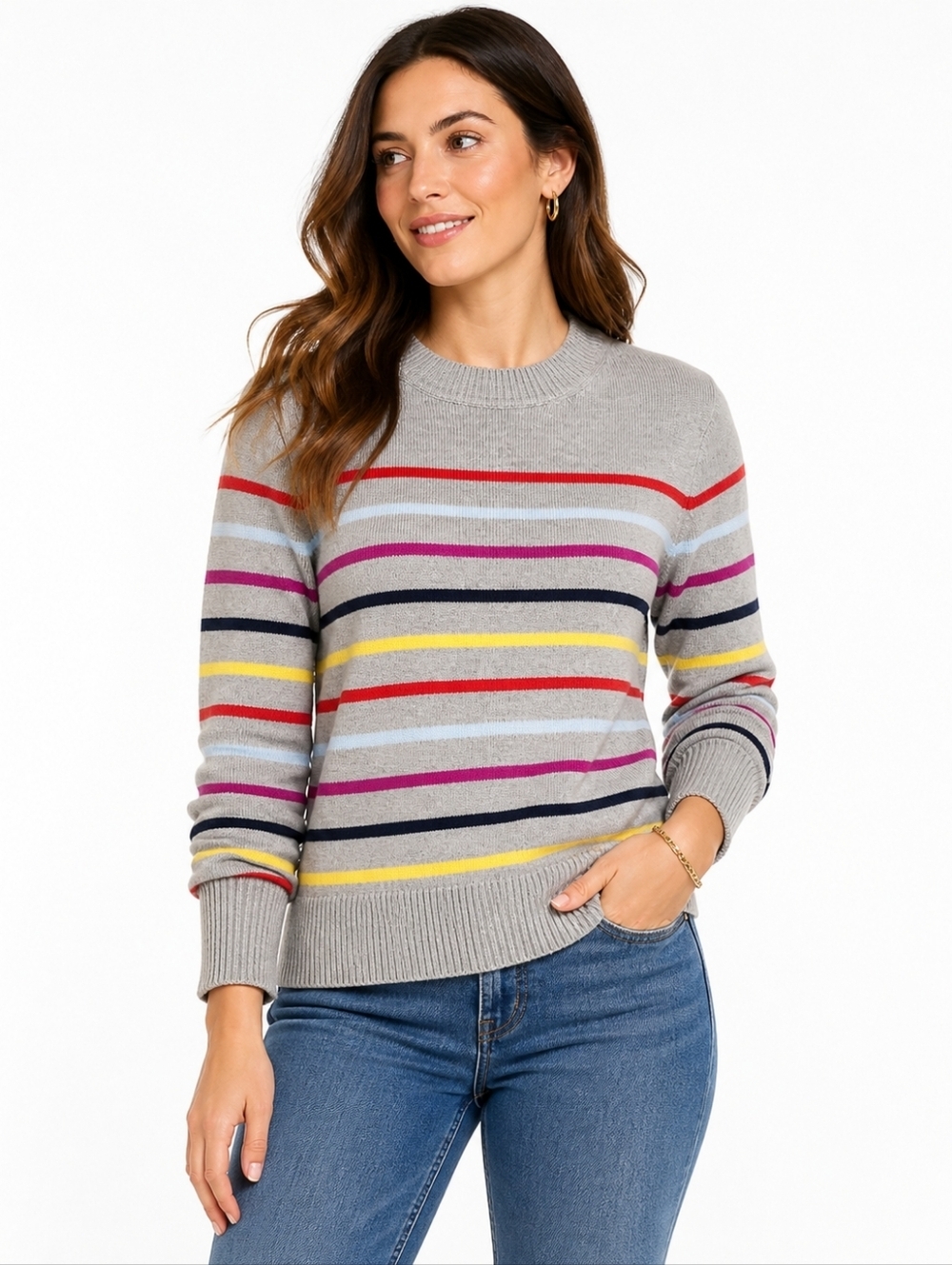La Ligne Striped Ribbed Knit Sweater Gray Cashmere Blend Crewneck Women